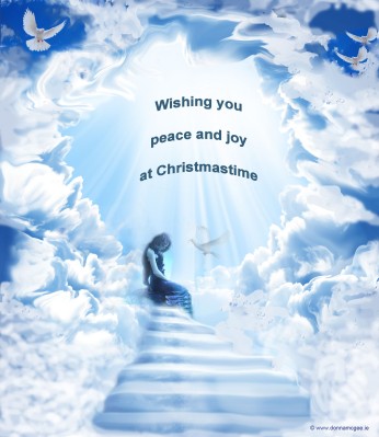 Irish Digital Art - Christmas Angel signifying peace sitting at the stairway to heaven